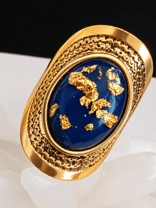 Bague Ovale Bleu Nuit Dorée Élégance Vintage
